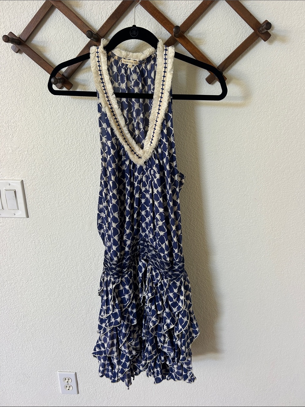 Poupette St. Barth Navy and Cream Sleeveless Ruffle dress